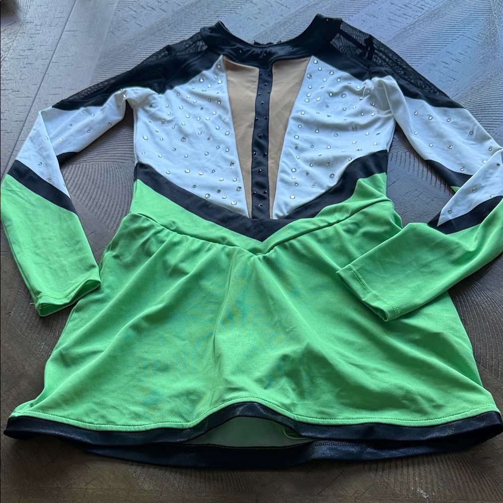 Rhinestone Accent Figure Skating Dress in Lime Green & Black